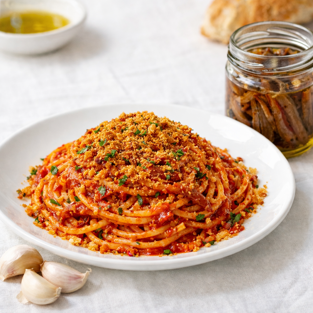 La Pasta con l'Anciova e la Muddica Atturrata
